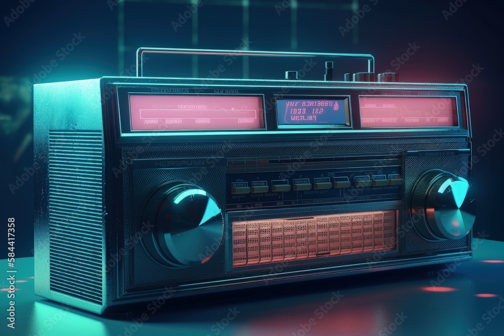 Fototapeta premium Antilo radio illustration, 80s and 90s, retro colors. Generative AI