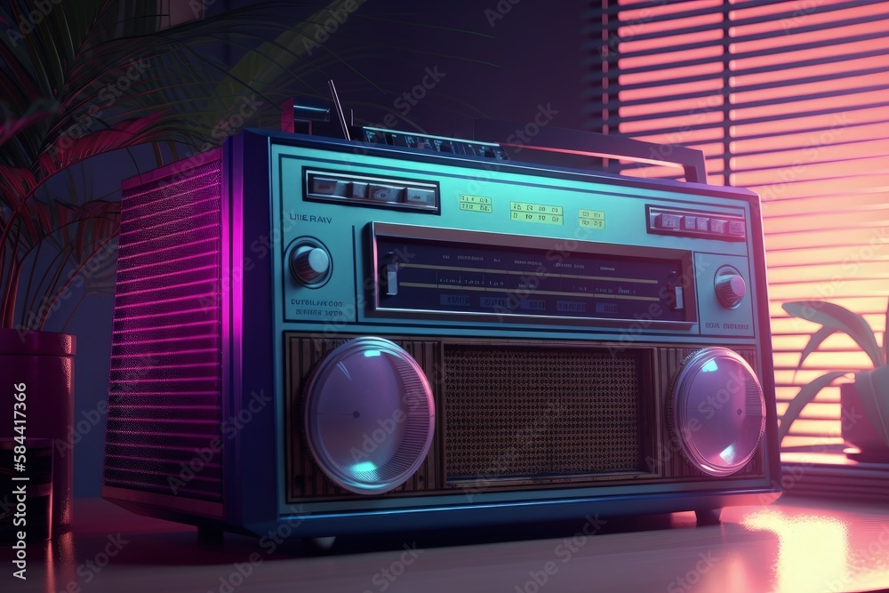 Fototapeta premium Antilo radio illustration, 80s and 90s, retro colors. Generative AI