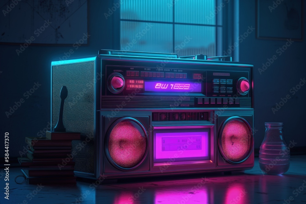 Fototapeta premium Antilo radio illustration, 80s and 90s, retro colors. Generative AI