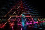 Triangular shape illustration and neon lights, retro colors, vaporwave. Generative AI
