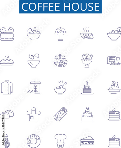 Coffee house line icons signs set. Design collection of Cafe, Coffee, Shop, Latte, Espresso, Drink, Tea, Mocha outline concept vector illustrations