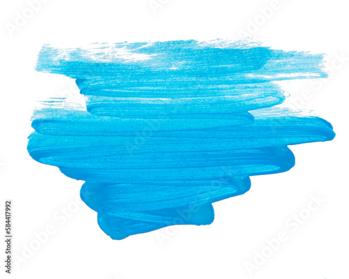 Acrylic blue paint brush track blank art isolated on the white background © Liza