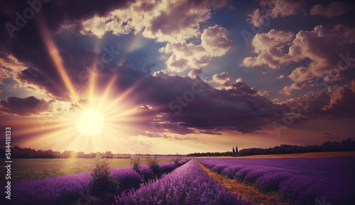 lavender field in the sun, summer flower meadow Generative AI