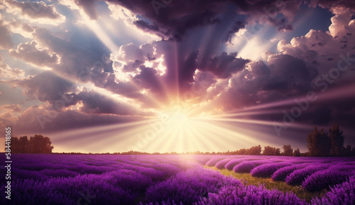 lavender field in the sun, summer flower meadow Generative AI