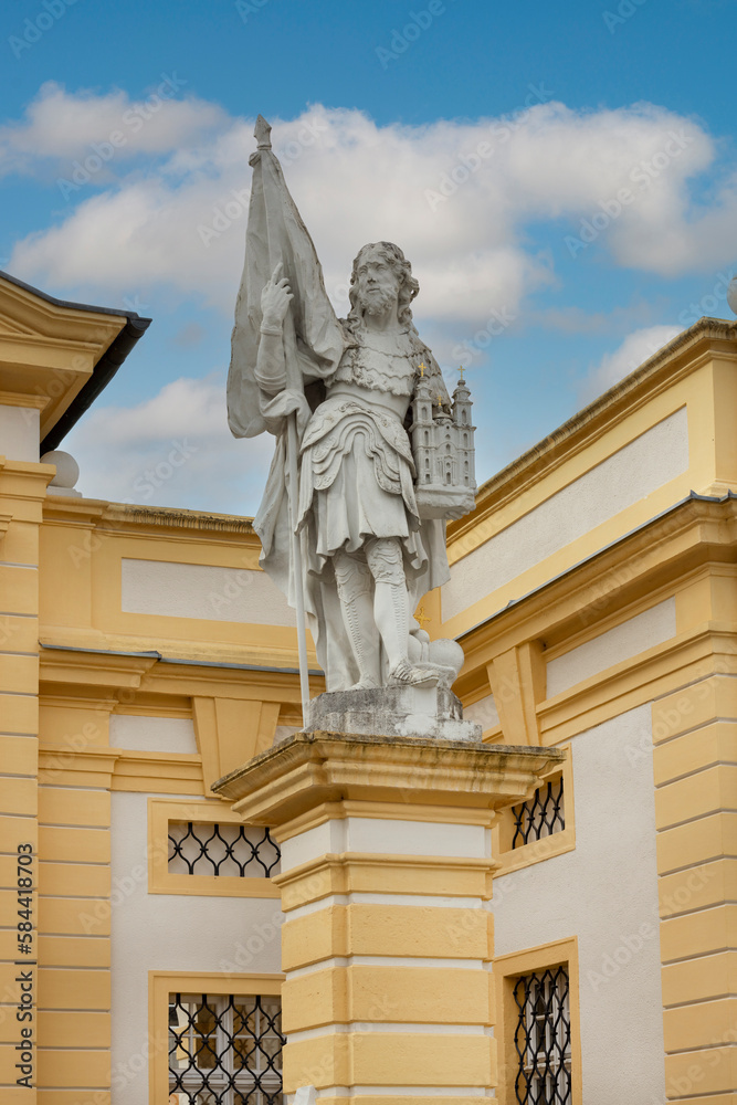 Baroque Melk Abbey on hill above town, main entrance, Melk, Austria