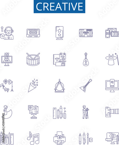 Creative line icons signs set. Design collection of Innovative, Imaginative, Original, Artistic, Visionary, Resourceful, Intuitive, Conceptual outline concept vector illustrations