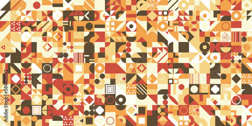 Geometric pattern with different colorful figures. Background for poster, banner, wallpaper, flyer, brochure
