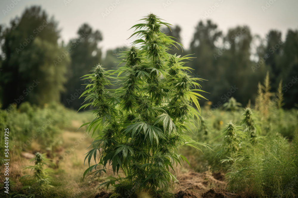 growing green marijuana flowering plant on outdoor Generative AI growing green marijuana flowering plant on outdoor Generative AI
