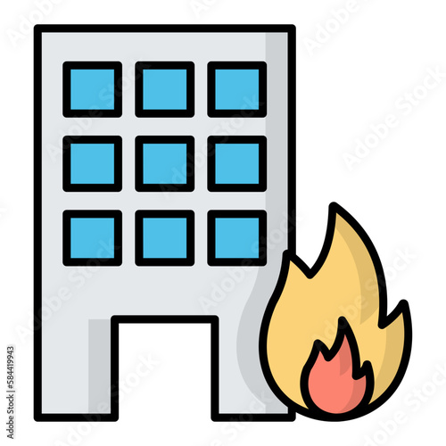 Fotomurale Building Fire Line Color Icon