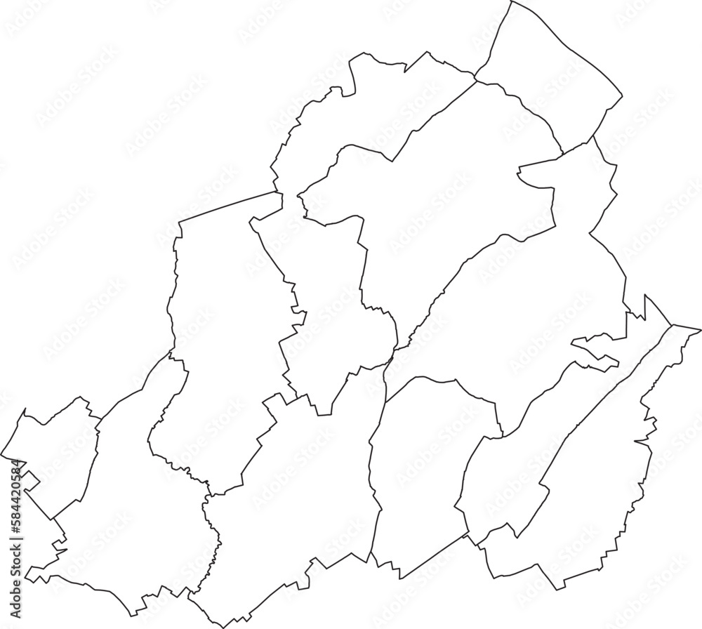 White flat vector administrative map of LA LOUVIÈRE, BELGIUM with black border lines of its municipalities