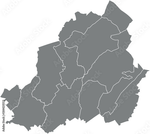 Grey flat vector administrative map of LA LOUVI  RE  BELGIUM with white border lines of its municipalities