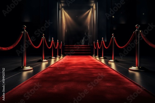 Luxury red carpet with selective focus. AI generated, human enhanced photo
