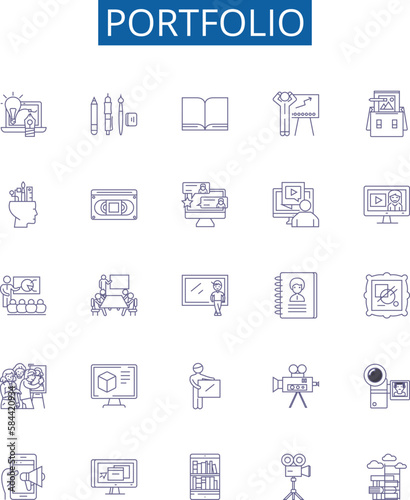 Portfolio line icons signs set. Design collection of Portfolio, Investment, Assets, Funds, Risk, Returns, Securities, Holdings outline concept vector illustrations