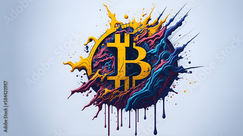 Bitcoin white background roaring epic artst. (Generative AI) photo