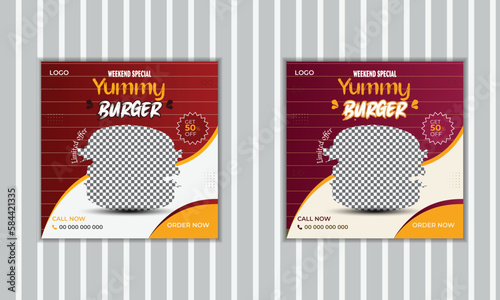 Tasty delicious burger and food menu social media banner instagram post design template.