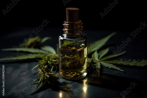 bottle with healing effect.CBD cannabis extract oil Generative AI
