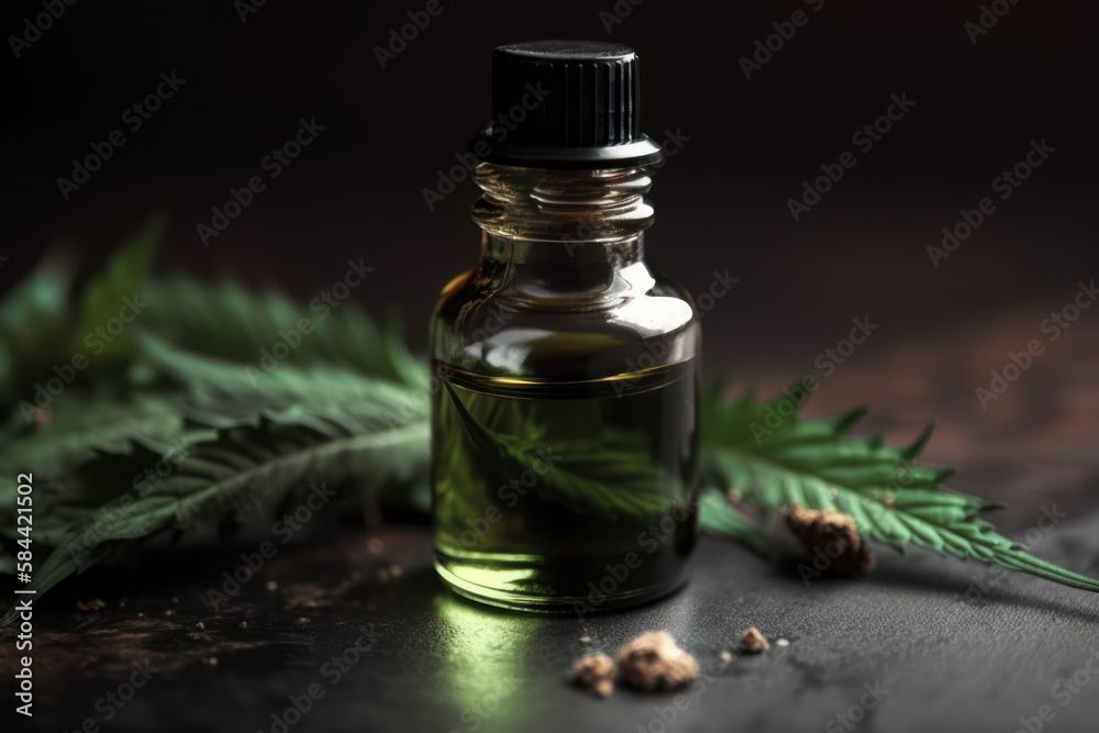 bottle with healing effect.CBD cannabis extract oil Generative AI