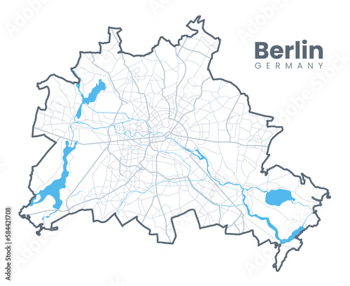 Detailed map of Berlin - the capital of Germany - Urban borders map. Light stroke version of City poster with streets.