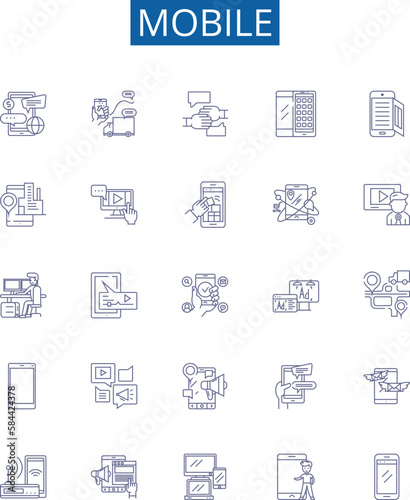 Mobile line icons signs set. Design collection of Phone, cellphone, handset, mobile, smartphone, device, gadget, electronics outline concept vector illustrations photo