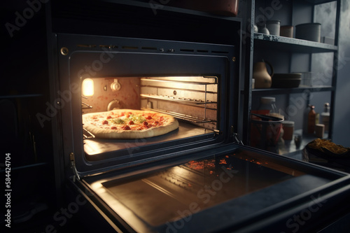 Pizza is cooked in the oven. AI generative.