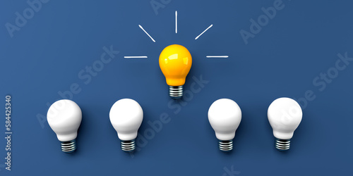 One out unique idea light bulb - 3D render
