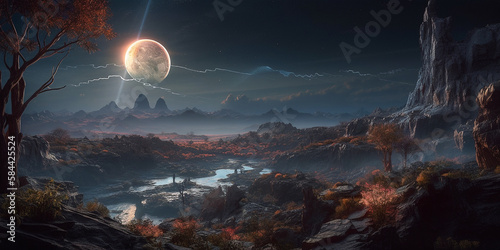 A celestial landscape of a distant planet Generative AI Digital Illustration Part#24032