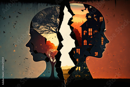 Divorce and psychological problems stress due to parting with loved one AI generated art