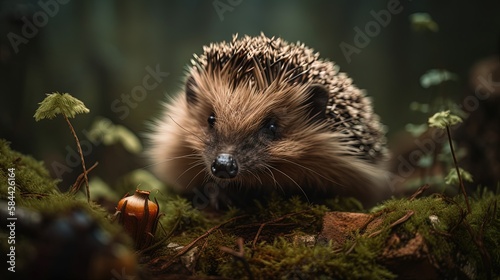 cute hedgehog in forest  Generative Ai