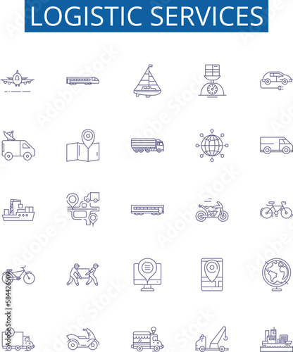 Logistic services line icons signs set. Design collection of Logistics, Services, Shipping, Delivery, Cargo, Freight, Warehousing, Dispatch outline concept vector illustrations