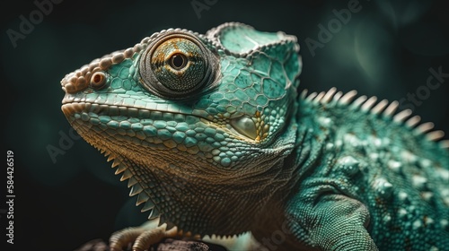 close up chameleon lizard face in nature atmosphere, Generative Ai © QuietWord