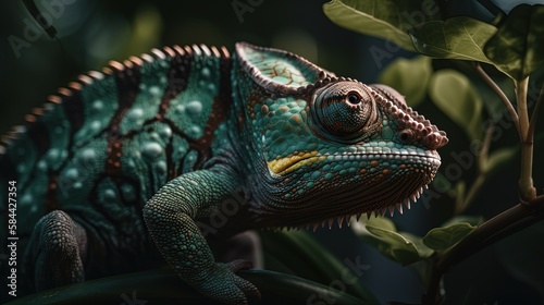 close up chameleon lizard face in nature atmosphere  Generative Ai