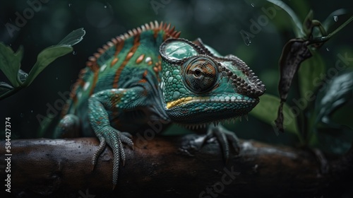 close up chameleon lizard face in nature atmosphere, Generative Ai