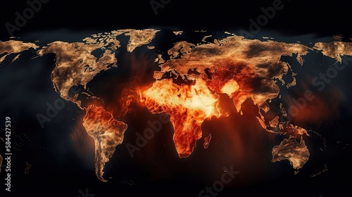 Fototapeta Naklejka Na Ścianę i Meble -  earth map with high heat temperature, idea for climate change and global warming concept, Generative Ai