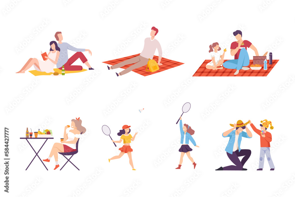 People Characters in City Park Enjoying Summer Weekend Vector Set People Characters in City Park Enjoying Summer Weekend Vector Set
