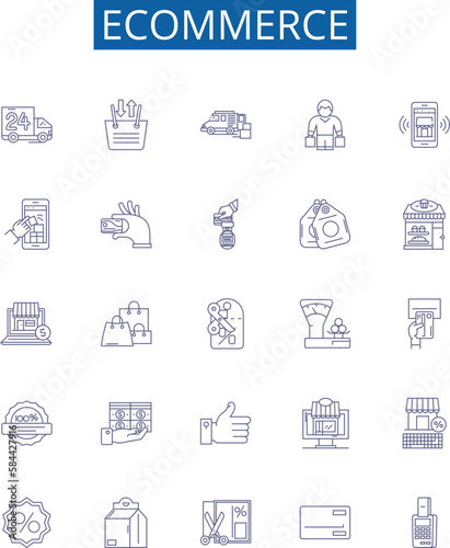 Ecommerce line icons signs set. Design collection of shopping, buying, selling, trading, commerce, digital, goods, retail outline concept vector illustrations