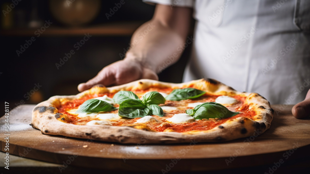 Margherita pizza with a thin and crispy crust top Margherita pizza with a thin and crispy crust top