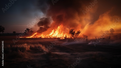 Fotografia forest fire line burning on ground, Generative Ai
