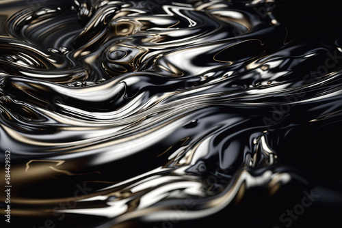 silver gradient background with molten liquid metal texture. Generative AI illustration