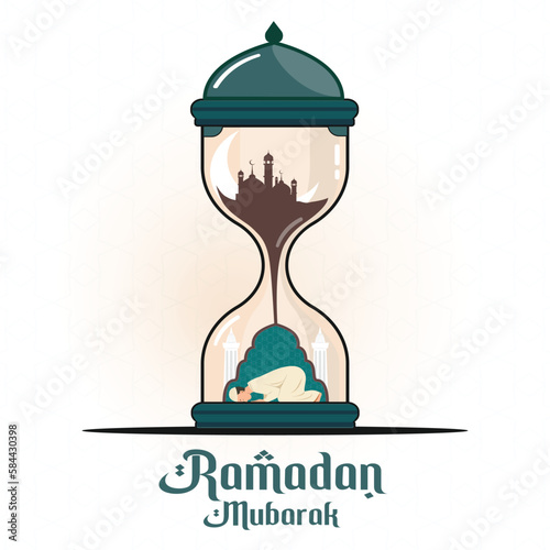 Ramadanul Mubarak Time Hourglass Mosque Muslim boy character prayer Ramadan Kareem