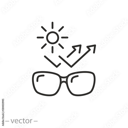 sun protect glasses icon, protection lenses of uva rays, eye care concept, thin line symbol on white background - editable stroke vector illustration eps10