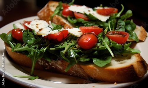  a close up of a plate of food with bread and vegetables. generative ai