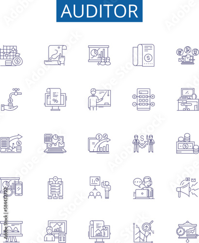 Auditor line icons signs set. Design collection of Auditor, Assessor, Examiner, Inspector, Analyzer, Reviewer, Checker, Evaluator outline concept vector illustrations