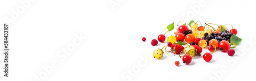 Fresh wild forest tropical exotic berries, isolate on white background. AI generated. Header banner mockup with space.