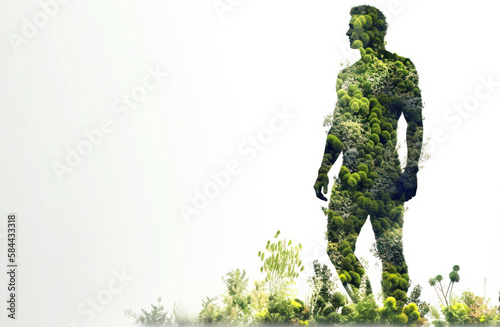 Health Day  concept image of a man from grass  flowers. Fictional person created with generative AI.