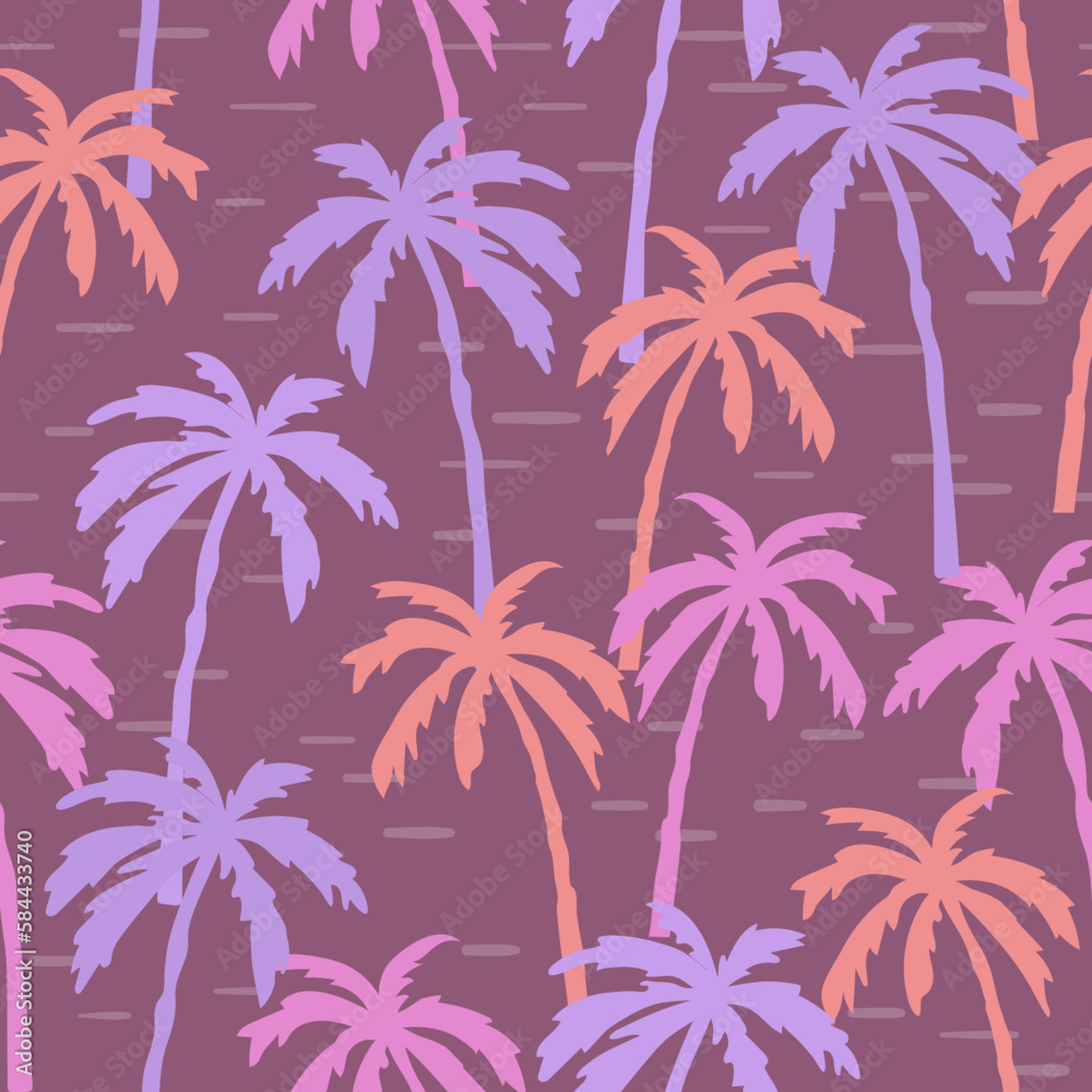Seamless palm tree pattern. Vector colorful tropical background