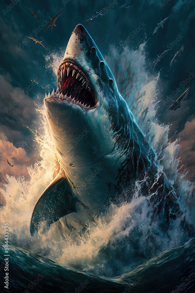 Massive prehistoric megalodon shark breaches the surface Generative AI ...