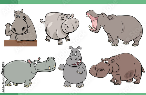 cartoon happy hippopotamus comic animal characters set