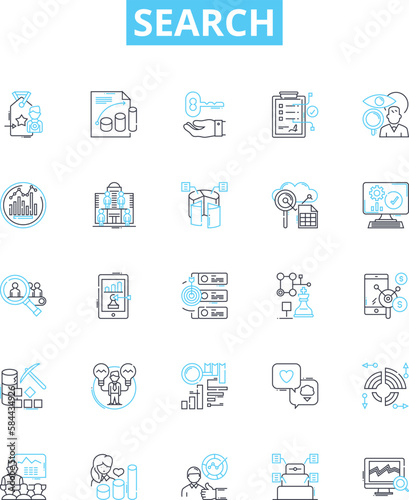 Search vector line icons set. Search  Find  Seek  Retrieve  Explore  Locate  Inquire illustration outline concept symbols and signs