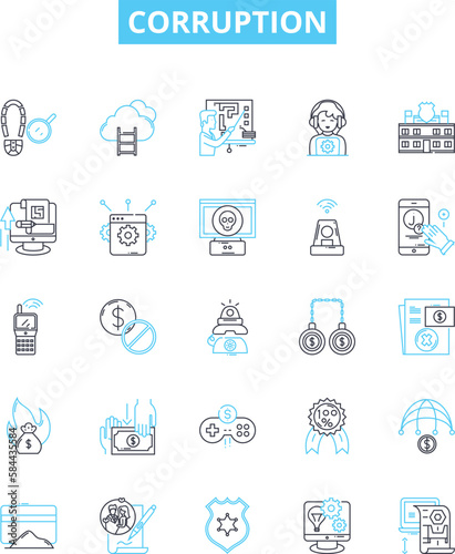 Corruption vector line icons set. Corrupt, Bribery, Misappropriation, Fraud, Graft, Misuse, Misrule illustration outline concept symbols and signs
