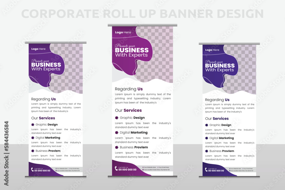 Modern roll up banner template for the exhibition, Corporate Business stand, editable roll up banner vector template, Vertical roll up, x-stand, exhibition display, Retractable banner stand set